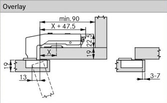 Tiomos Soft-Close Hinge, Dowel 90° (Blind Corner)